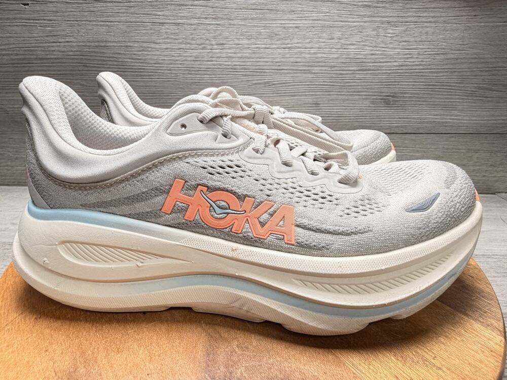HOKA Bondi 9 in the River Rock Grey and Mineral Ore colorway Womens 8.5 Wide